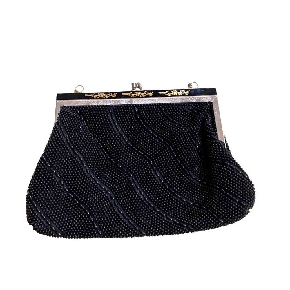 Vintage Beaded Clutch Sequins Black Zipper Fasten Damaged Chain